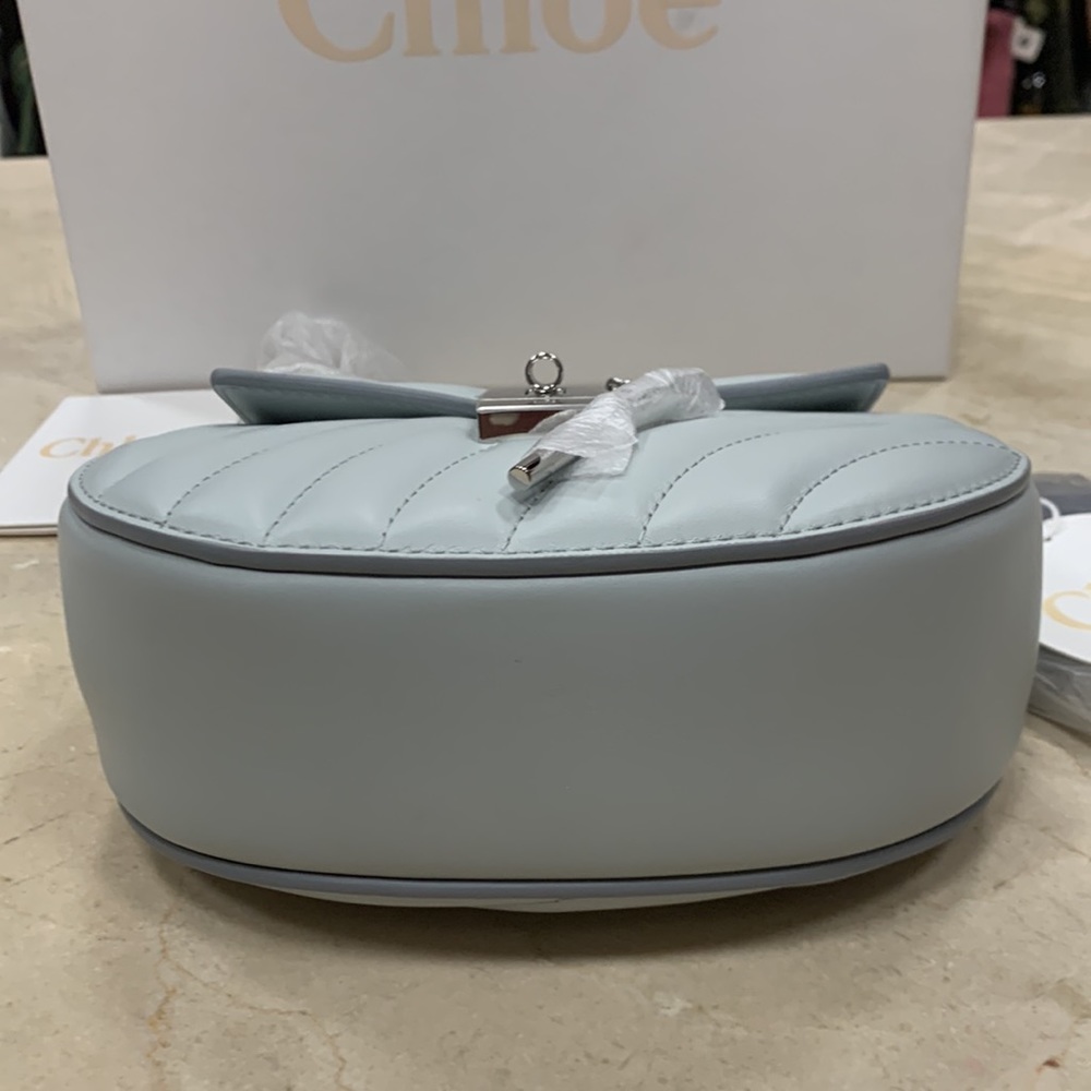 CHLOE MINI DREW CALF LEATHER CROSSBODY W/SILVER TONE JEWELRY CHAIN IN AIRY GREY - Picture 14 of 16